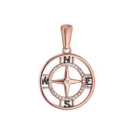 Stainless steel pendant with Crystal, PVD-coating (gold color) and Black PVD-coating. Diameter:20mm. Eyelet's transverse diameter:2,7mm. Eyelet's longitudinal diameter:7,2mm.  Anchor rope ship boat compass