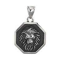 Pendentif en acier avec Revtement PVD noir. Largeur:25mm. Diamtre d'oeillet transversal:4,4mm. Diamtre d'oeillet longitudinal:7,2mm.  Lion