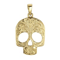 Stainless steel pendant with Gold-plated. Width:15,4mm. Eyelet's transverse diameter:2,6mm. Eyelet's longitudinal diameter:3,5mm.  Skull Skeleton Leaf Plant pattern