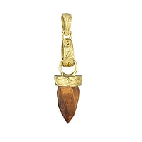 Stenen hanger uit Staal met Goud-laagje (verguld) en Tijgeroog. Breedte:8mm. Dwars-doorsnede oogje:2,5mm. Lengte-doorsnede oogje:3,2mm.