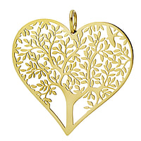 Stainless steel pendant with Gold-plated. Width:54,5mm. Eyelet's transverse diameter:7,9mm. Eyelet's longitudinal diameter:7,9mm. Shiny.  Heart Love Tree Tree of Life