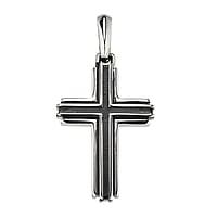 Stainless steel pendant with Black PVD-coating. Width:21mm. Length:30mm. Eyelet's transverse diameter:5,0mm. Eyelet's longitudinal diameter:7,3mm.  Cross