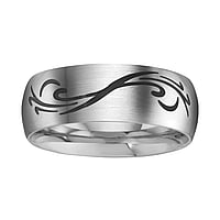 Stainless steel ring Width:8mm. Rounded. Matt finish.  Leaf Plant pattern Tribal pattern