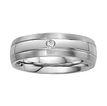 Stainless steel ring with zirconia. Width:6mm. Rounded.  Stripes Grooves Rills Lines