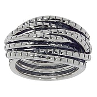 Stainless steel ring Width:14,5mm. Shiny. Wider at the top.  Stripes Grooves Rills Lines