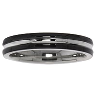 Bague en acier avec Revtement PVD noir. Largeur:4mm. brillant.  Bandes Rayures Zbrure Rainure Rainurage Lignes