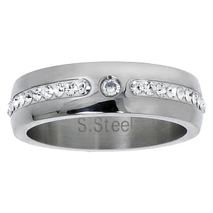 Stainless steel ring Stainless Steel Premium crystal Stripes Grooves Rills