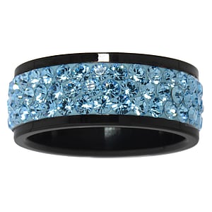 Bague en acier Acier inoxydable Revtement PVD noir Cristal premium Bandes Rayures Zbrure