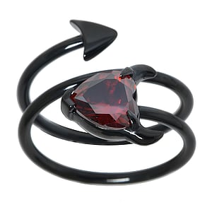 stalen ring Staal PVD laag (zwart) Kristal duivelshart duivel_hart hart_met_hoorntjes spiraal