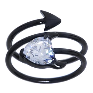 Bague en acier Acier inoxydable Revtement PVD noir Cristal Coeur_du_diable C?ur_du_diable Coeur_avec_cornes Spirale