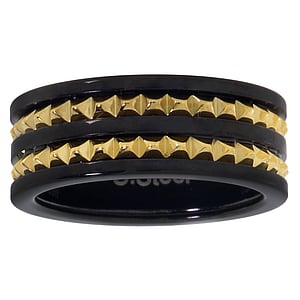 Steel ring Stainless Steel Black PVD-coating Gold-plated Stripes Grooves Rills