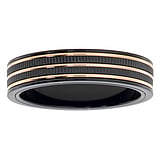 Steel ring Stainless Steel Black PVD-coating Gold-plated Stripes Grooves Rills