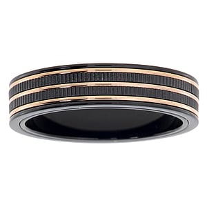 Steel ring Stainless Steel Black PVD-coating Gold-plated Stripes Grooves Rills