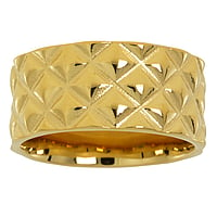 Stainless steel ring with Gold-plated. Width:10mm. Shiny.  Plaid Checked Stripes Grooves Rills Lines