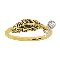 Kids ring out of Stainless Steel with PVD-coating (gold color) and Crystal. Width:5mm.  Feather