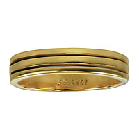 Steel ring out of Stainless Steel with PVD-coating (gold color). Width:4,5mm. Simple. Shiny.  Stripes Grooves Rills Lines