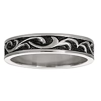 Steel ring out of Stainless Steel with Black PVD-coating. Width:5,5mm.  Tribal pattern Leaf Plant pattern