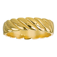 Stainless steel ring with PVD-coating (gold color). Width:6mm. Shiny.  Spiral Eternal Loop Eternity Everlasting Braided Intertwined 8 Stripes Grooves Rills Lines