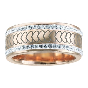Stainless steel ring Stainless Steel PVD-coating (gold color) Crystal Heart Love Stripes Grooves Rills