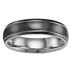 Steel ring out of Stainless Steel with Black PVD-coating. Width:6mm. Rounded. Shiny.  Stripes Grooves Rills Lines