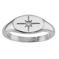 Stalen ring uit Staal met Kristal. Hoogte:8mm. Breedte:12mm. Glanzend.  ster