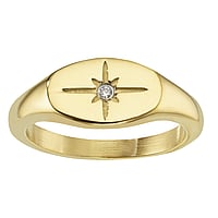 Stainless steel ring with PVD-coating (gold color) and Crystal. Height:8mm. Width:12mm. Shiny.  Star