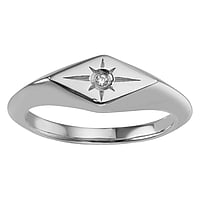 Stalen ring uit Staal met Kristal. Hoogte:6mm. Breedte:12mm. Glanzend.  ster