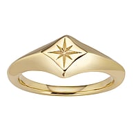 Stainless steel ring with PVD-coating (gold color). Height:8mm. Width:8mm. Shiny.  Star