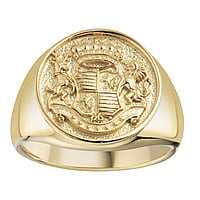 Stalen ring uit Staal met Goud-laagje (verguld). Hoogte:15mm. Glanzend.  Leeuw kroon