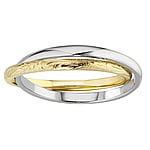 Stalen ring uit Staal met Goud-laagje (verguld). Breedte:4mm. Verstrengelde ringen.  blad blaadje plantpatroon bloem