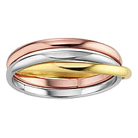 Stainless steel ring with PVD-coating (gold color). Width:6mm. intertwined rings. Shiny.