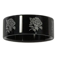 Steel ring out of Stainless Steel with Black PVD-coating. Width:8mm. Flat. Shiny.  Rose Flower