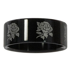 Bague en acier Acier inoxydable Revtement PVD noir Rose Fleur