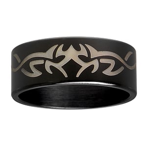 Steel ring Stainless Steel Black PVD-coating Tribal_pattern
