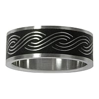 Bague en acier avec Revtement PVD noir. Largeur:8mm. plat. Poli mat.  Vague Onde Lame