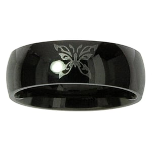 Steel ring Stainless Steel Black PVD-coating Butterfly