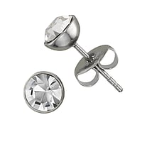 Stainless steel ear stud out of Surgical Steel 316L and PVC with Premium crystal. Diameter:6mm.