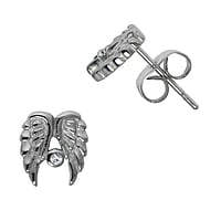 Stainless steel ear stud out of Surgical Steel 316L with Crystal. Width:7mm.  Wings