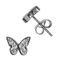 Stainless steel ear stud out of Surgical Steel 316L with Crystal. Width:8mm.  Butterfly