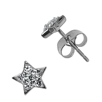 Stainless steel ear stud out of Surgical Steel 316L with Crystal. Width:6,5mm.  Star