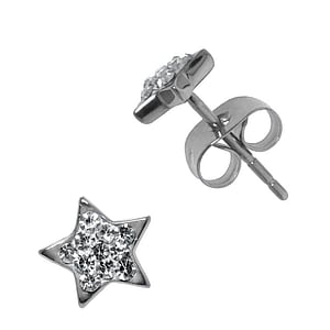 Stainless steel ear stud Surgical Steel 316L Crystal Star