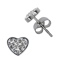 Stainless steel ear stud out of Surgical Steel 316L with Crystal. Width:7mm.  Heart Love