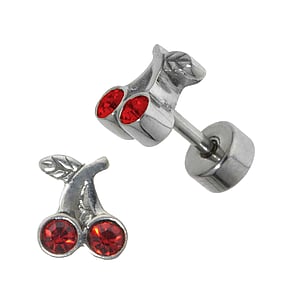 Stainless steel ear stud Surgical Steel 316L Crystal Cherry
