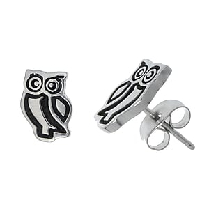 Stainless steel ear stud Surgical Steel 316L Owl