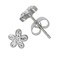 Stainless steel ear stud out of Surgical Steel 316L with Crystal. Width:7mm.  Flower