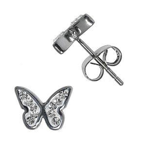 Kids earring Surgical Steel 316L Crystal Butterfly