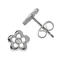 Stainless steel ear stud out of Surgical Steel 316L with Crystal. Width:7,8mm.  Flower