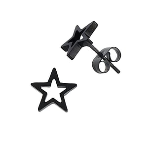 Pendientes de acero inoxidable Acero quirrgico Revestimiento PVD (negro) Estrella