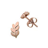 Stainless steel ear stud out of Surgical Steel 316L with PVD-coating (gold color). Width:5mm. Height:10mm. Shiny.  Leaf Plant pattern
