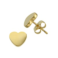 Stainless steel ear stud out of Surgical Steel 316L with PVD-coating (gold color). Width:8mm. Shiny.  Heart Love